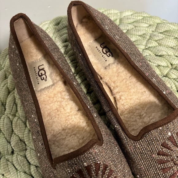 UGG Alloway Brown Tweed Sherpa Lined Slip on Slipper Flat Loafers NWOT - Picture 4 of 9